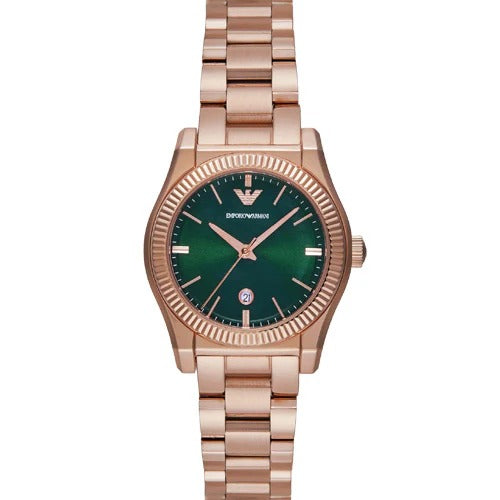 Emporio Armani Federica Analog Green Dial Rose Gold Steel Strap Watch for Women - AR11639