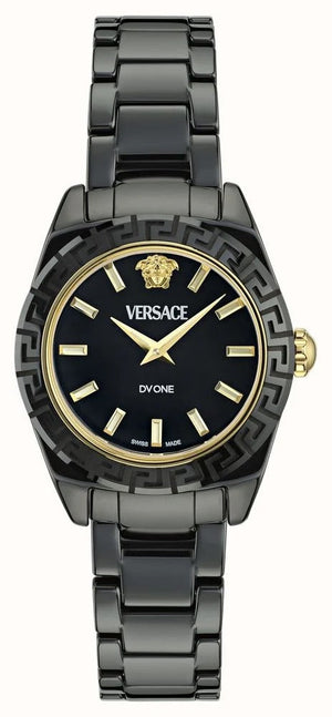 Versace DV One Mini Black Dial Black Steel Strap Watch for Women - VE9F00124