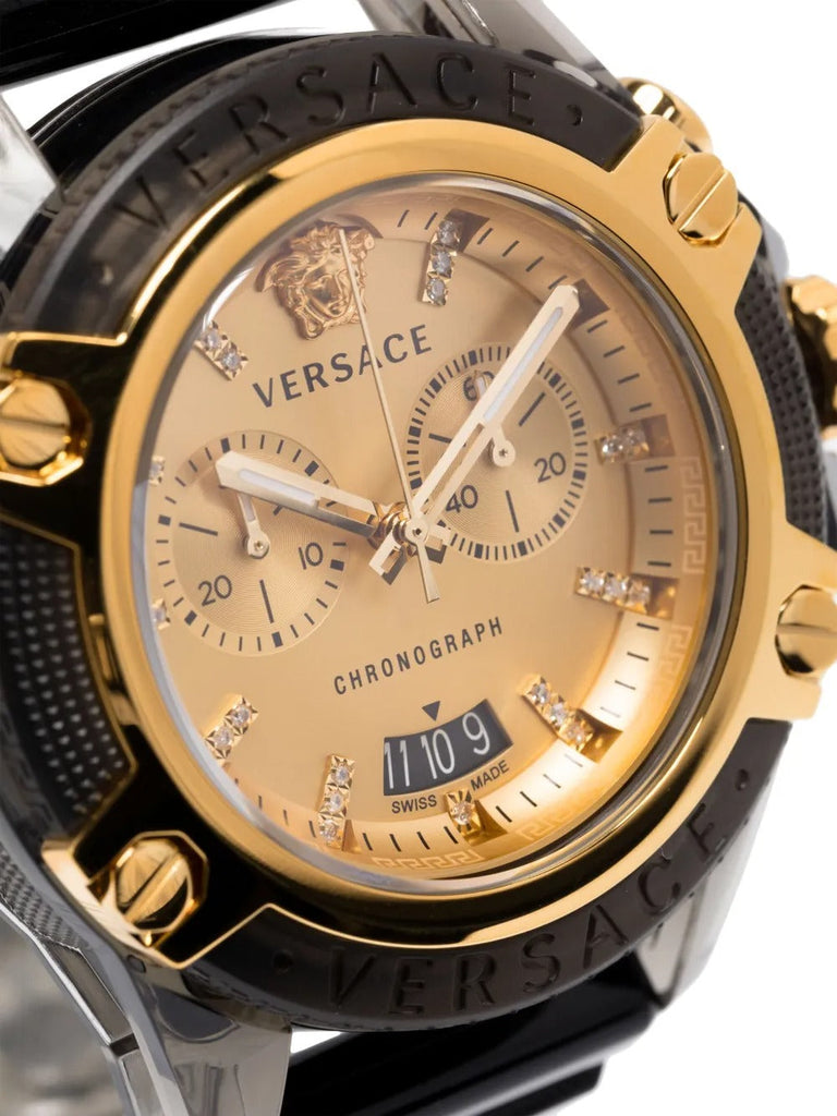 Versace Icon Active Chrono Gold Dial Black Silicone Strap Unisex Watch - VEZ701623