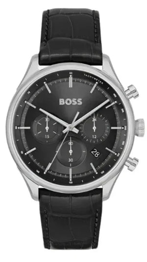 Hugo Boss Gregor Chronograph Black Dial Black Leather Strap Watch for Men - 1514049
