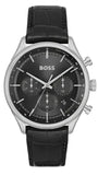 Hugo Boss Gregor Chronograph Black Dial Black Leather Strap Watch for Men - 1514049