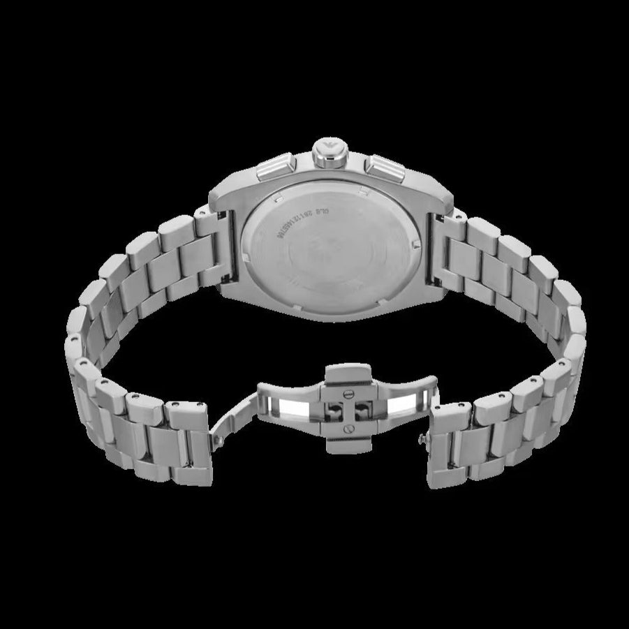 Emporio Armani Federico Chronograph Green Dial Silver Steel Strap Watch for Men - AR11640