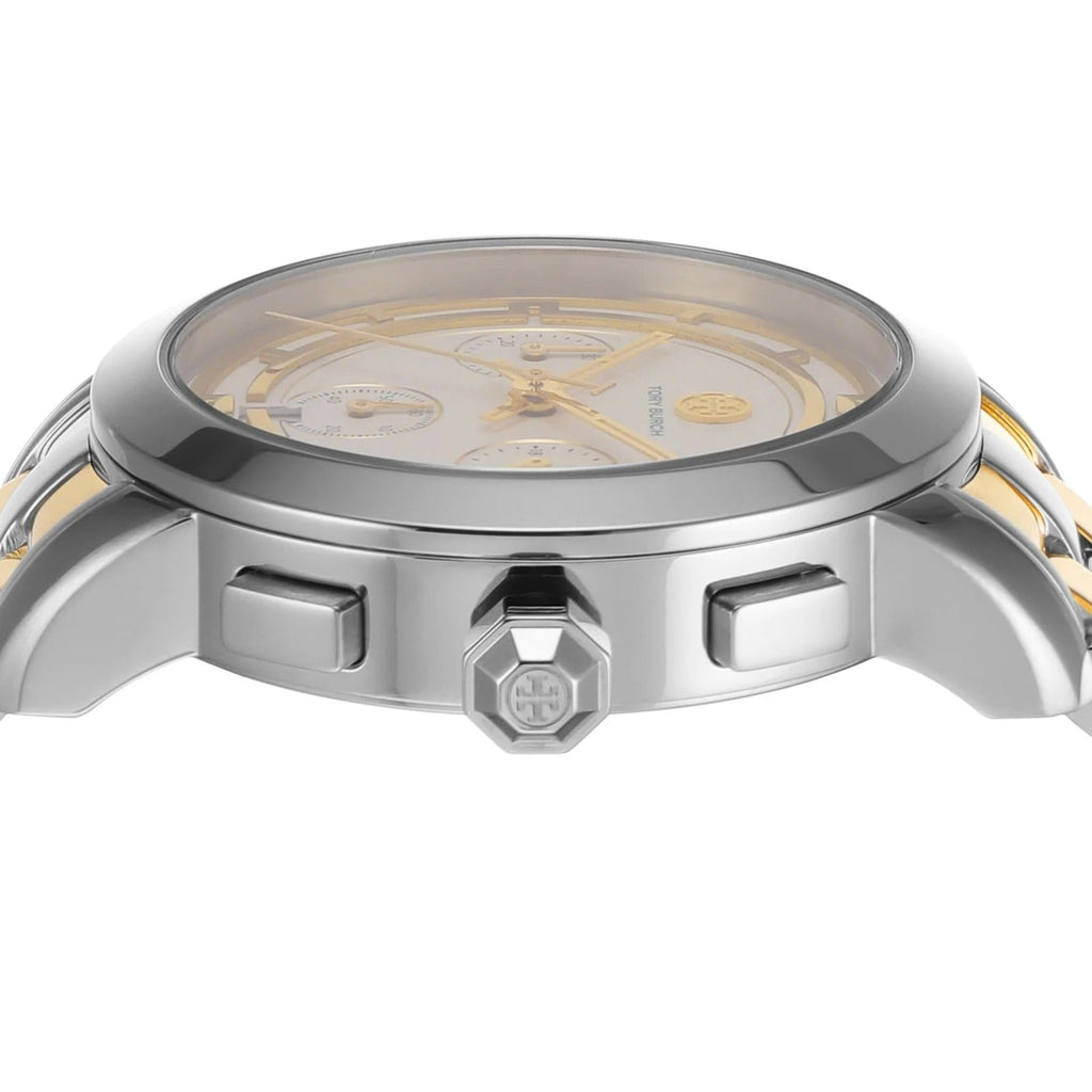 Tory Burch Classic Chronograph White Dial Two Tone Steel Strap Watch for Women - TBW1034