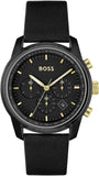 Hugo Boss Trace Chronograph Black Dial Black Leather Strap Watch for Men - 1514003
