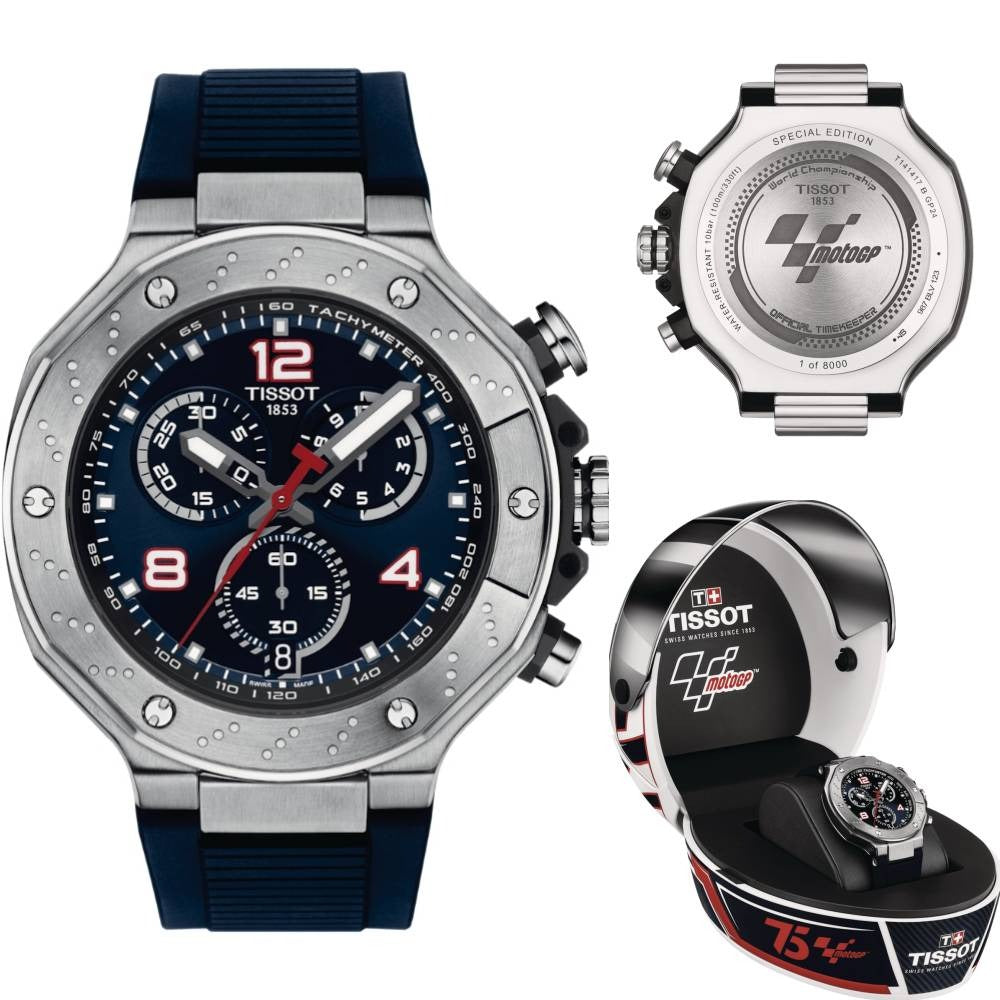 Tissot T Race Moto GP Limited Edition Chronograph Blue Dial Blue Rubber Strap Watch for Men - T141.417.17.047.00