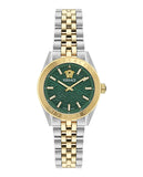 Versace V-Code Analog Green Dial Two Tone Steel Strap Watch for Women - VE8I00424