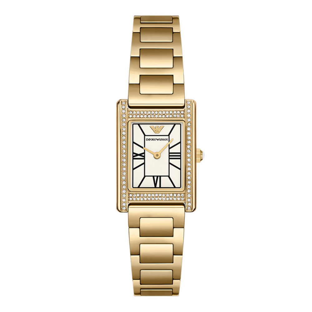 Emporio Armani Genni Crystals Mother of Pearl Dial Gold Steel Strap Watch for Women - AR11659