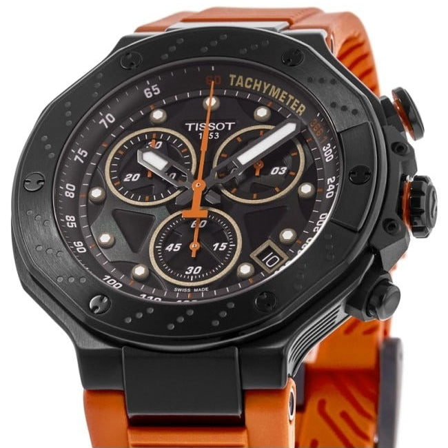 Tissot T Race Chronograph Black Dial Orange Rubber Strap Watch for Men - T141.417.37.051.02