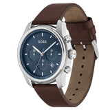 Hugo Boss Trace Chronograph Blue Dial Brown Leather Strap Watch for Men - 1514002