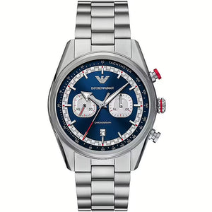 Emporio Armani Racer Chronograph Blue Dial Silver Steel Strap Watch for Men - AR11676