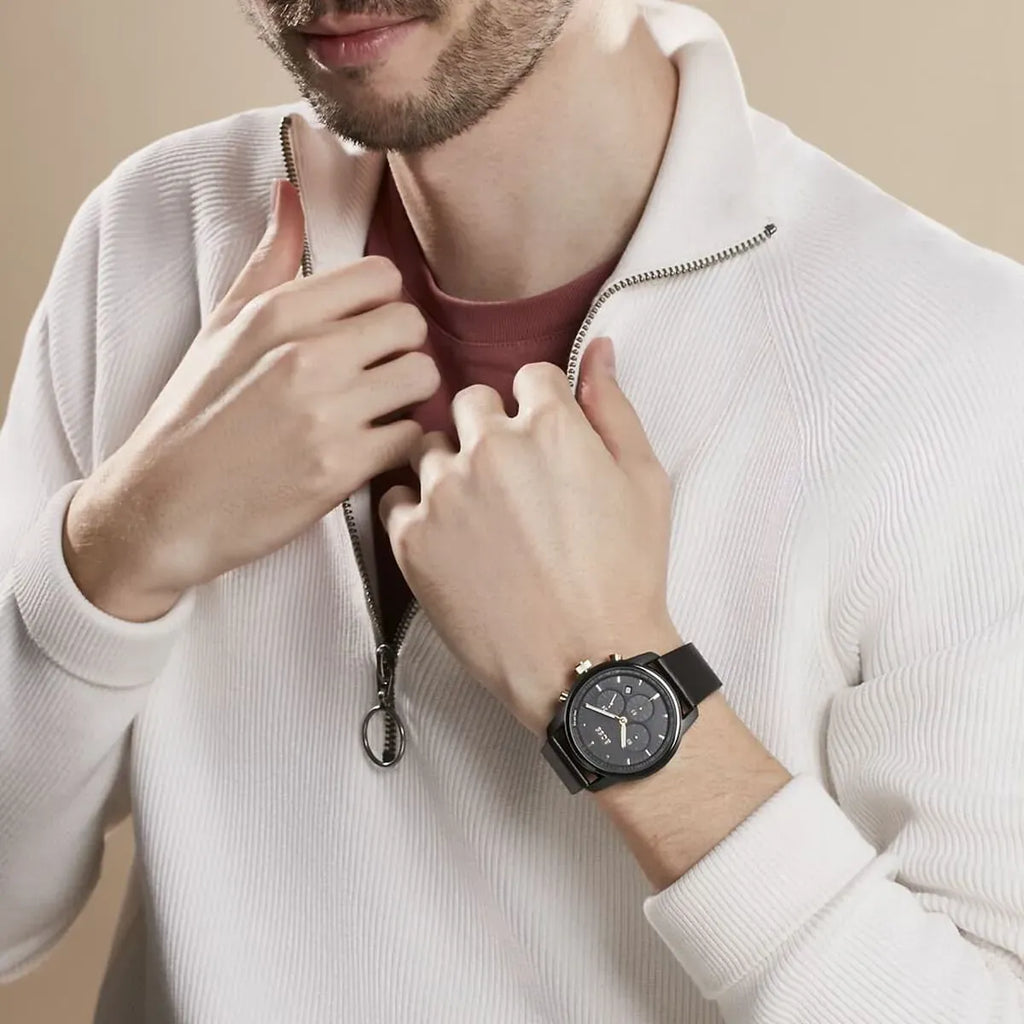 Hugo Boss Trace Chronograph Black Dial Black Leather Strap Watch for Men - 1514003