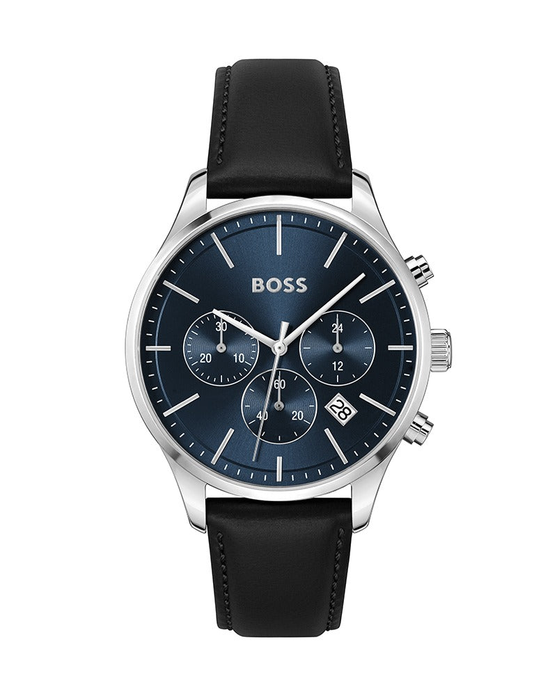 Hugo Boss Avery Chronograph Blue Dial Black Leather Strap Watch for Men - 1514156