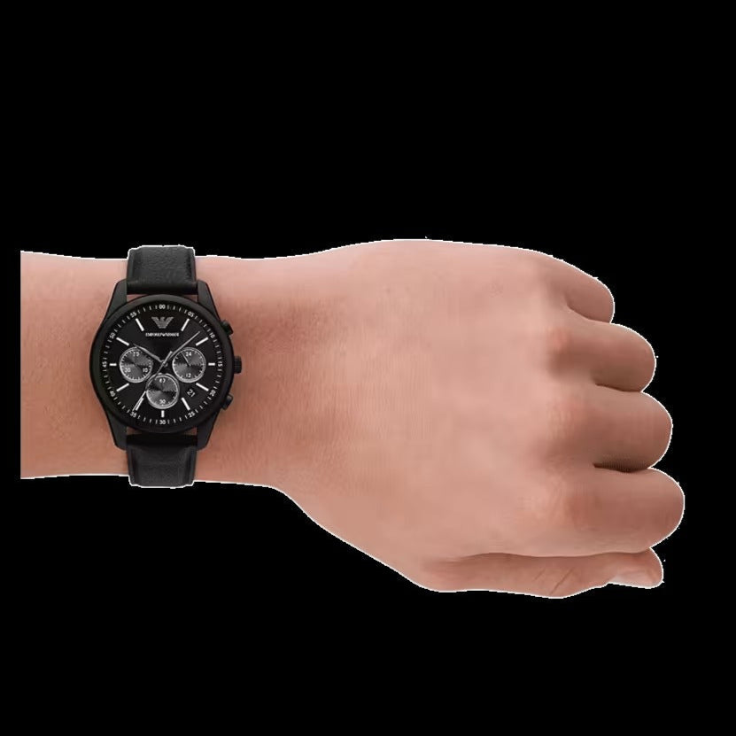 Emporio Armani Antonio Chronograph Black Dial Black Leather Strap Watch for Men - AR11583