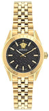 Versace V-Code Quartz Black Dial Gold Steel Strap Watch for Women - VE8I00724