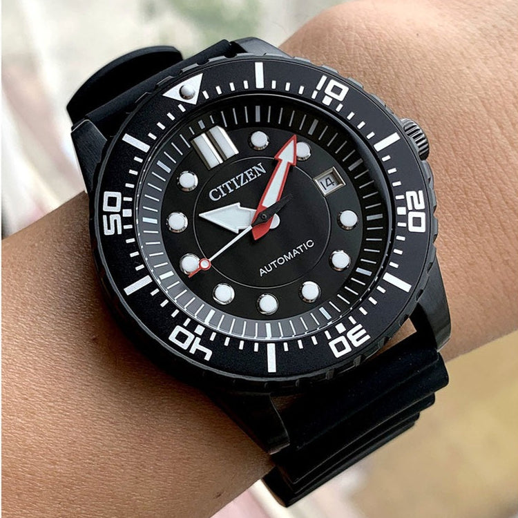 Citizen Mechanical Automatic Black Dial Black Rubber Strap Watch for Men - NJ0125-11E