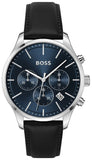 Hugo Boss Avery Chronograph Blue Dial Black Leather Strap Watch for Men - 1514156