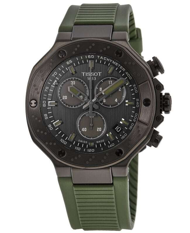 Tissot T Race Chronograph Black Dial Green Rubber Strap Watch for Men - T141.417.37.061.02