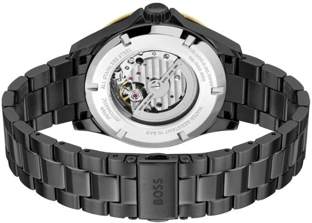 Hugo Boss Troper Chronograph Automatic Black Dial Black Steel Strap Watch for Men - 1514203