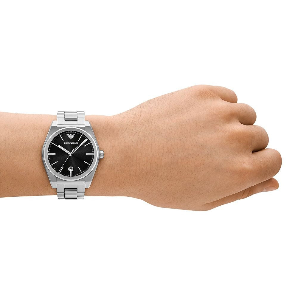 Emporio Armani Frederico Analog Black Dial Silver Steel Strap Watch for Men - AR11622