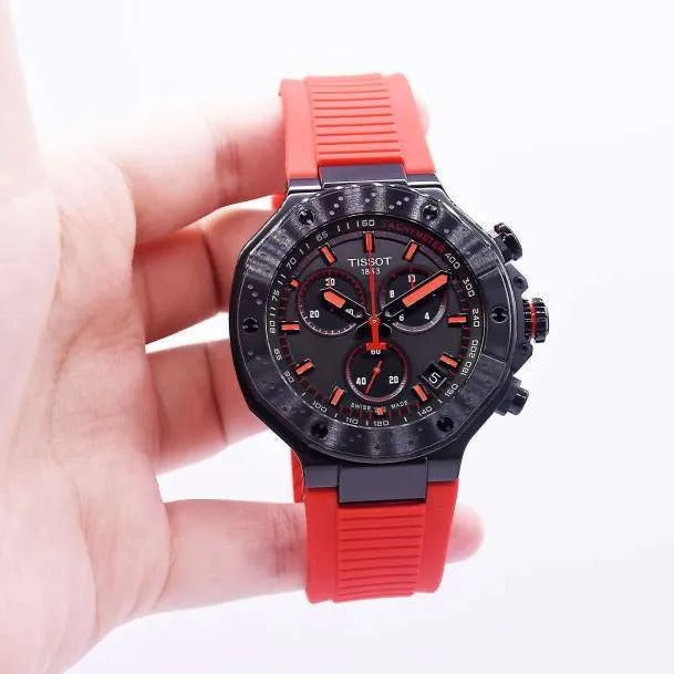 Tissot T Race Chronograph Black Dial Red Rubber Strap Watch for Men - T141.417.37.061.01
