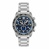 Versace Greca Dome Chronograph Blue Dial Silver Steel Strap Watch for Men - VE6K00323