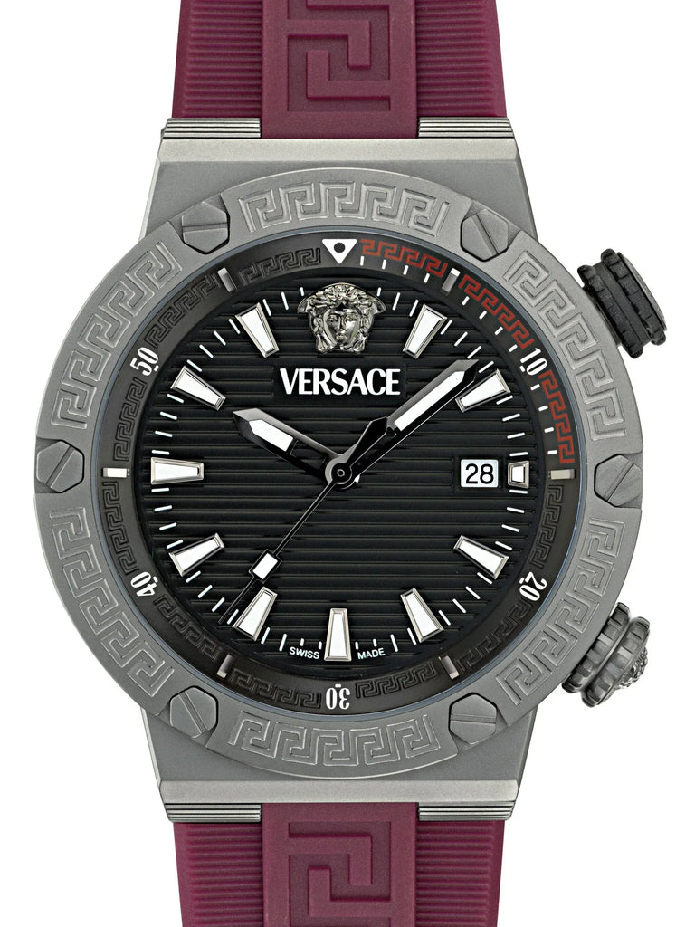 Versace Greca Logo Diver Quartz Black Dial Purple Rubber Strap Watch for Men - VE8G00224