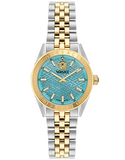 Versace V-Code Analog Turquoise Dial Two Tone Steel Strap Watch for Women - VE8I00524
