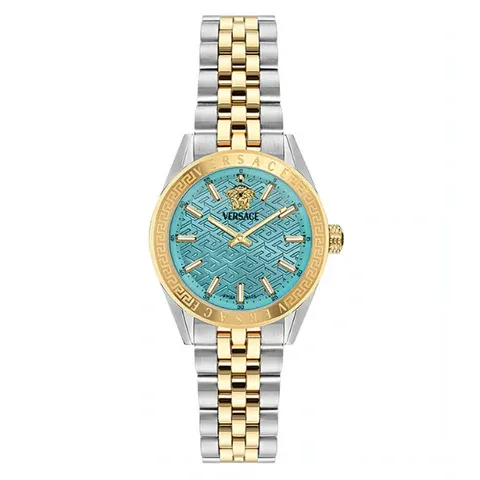 Versace V-Code Analog Turquoise Dial Two Tone Steel Strap Watch for Women - VE8I00524