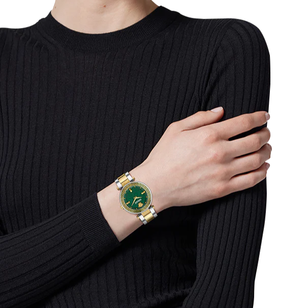 Versace Reve Analog Green Dial Two Tone Steel Strap Watch for Women - VE8B00524