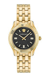 Versace V-Code Quartz Black Dial Gold Steel Strap Watch for Women - VE8I00724