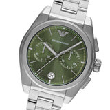 Emporio Armani Federico Chronograph Green Dial Silver Steel Strap Watch for Men - AR11640