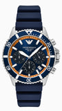 Emporio Armani World Explorer Chronograph Blue Dial Blue Silicone Strap Watch for Men - AR11696