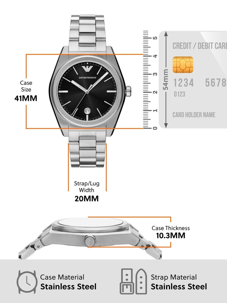 Emporio Armani Frederico Analog Black Dial Silver Steel Strap Watch for Men - AR11622