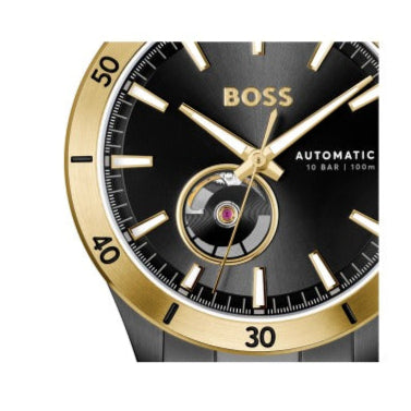 Hugo Boss Troper Chronograph Automatic Black Dial Black Steel Strap Watch for Men - 1514203