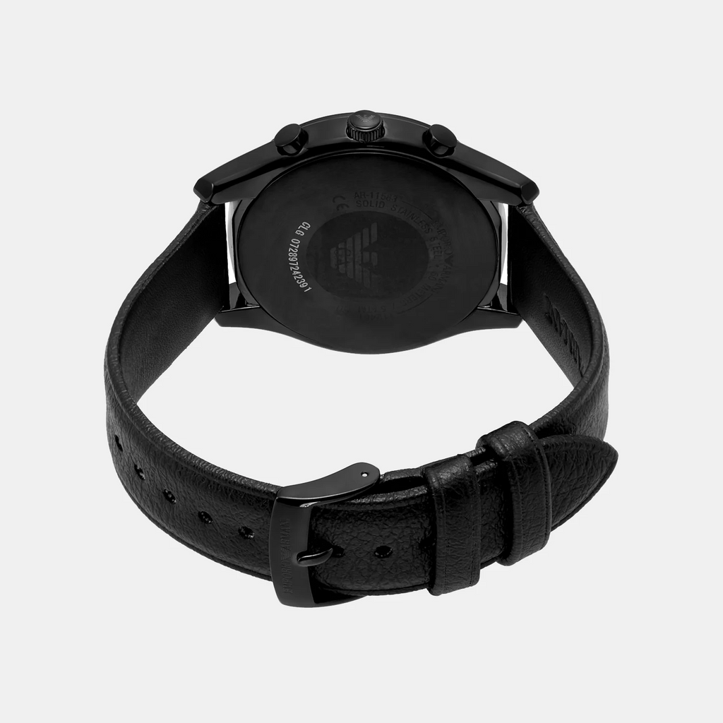 Emporio Armani Antonio Chronograph Black Dial Black Leather Strap Watch for Men - AR11583