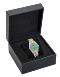 Versace V-Code Analog Turquoise Dial Two Tone Steel Strap Watch for Women - VE8I00524