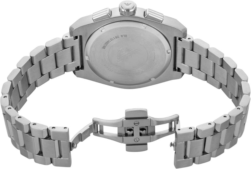 Emporio Armani Federico Chronograph Green Dial Silver Steel Strap Watch for Men - AR11640