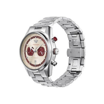 Emporio Armani Racer Chronograph White Dial Silver Steel Strap Watch for Men - AR11645