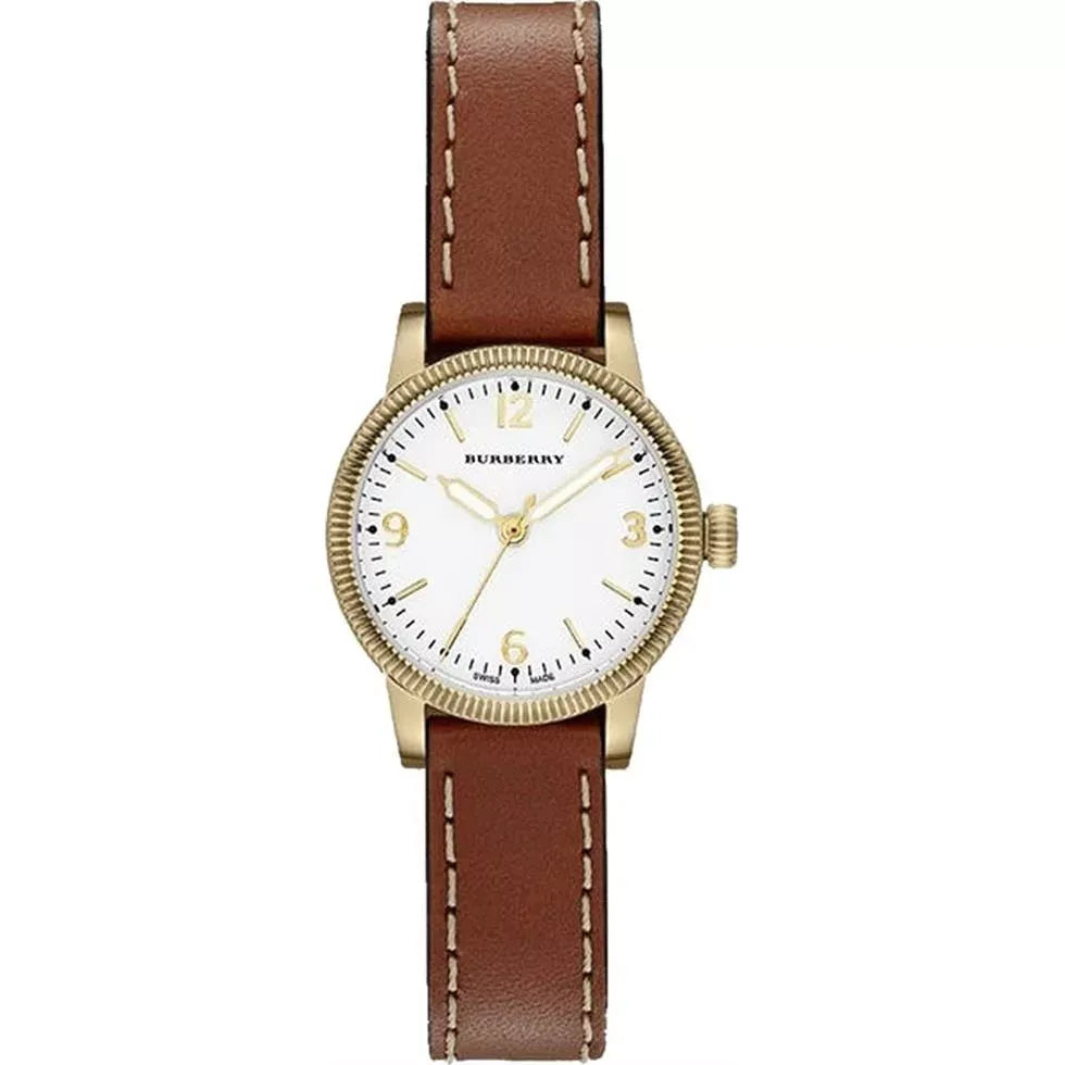 Burberry The Utilitarian White Dial Brown Leather Strap Watch for Women - BU7865