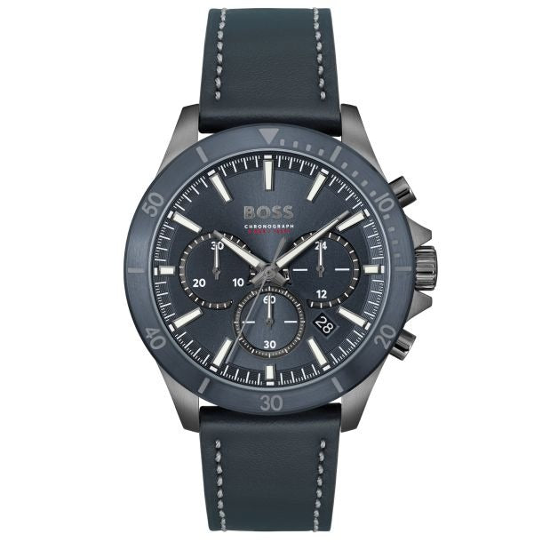 Hugo Boss Troper Chronograph Blue Dial Blue Leather Strap Watch for Men - 1514056