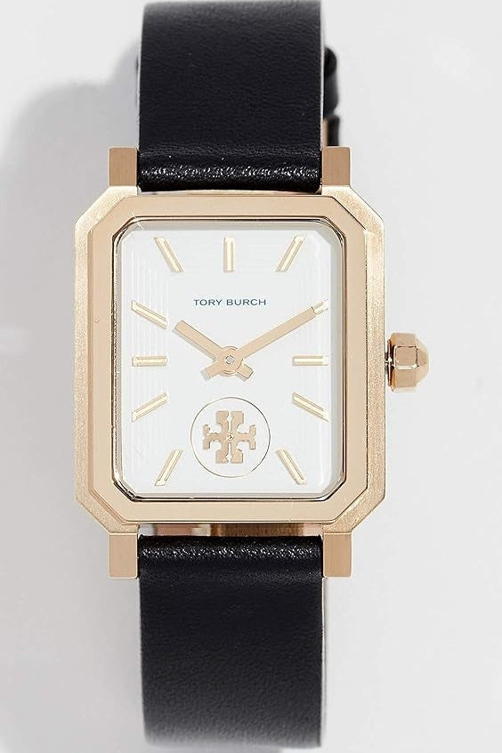Tory Burch Robinson White Dial Black Leather Strap Watch for Women - TBW1504
