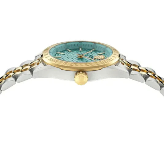 Versace V-Code Analog Turquoise Dial Two Tone Steel Strap Watch for Women - VE8I00524