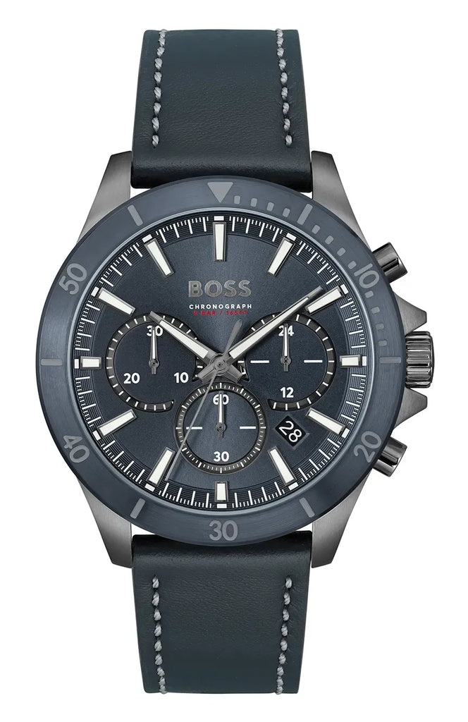 Hugo Boss Troper Chronograph Blue Dial Blue Leather Strap Watch for Men - 1514056