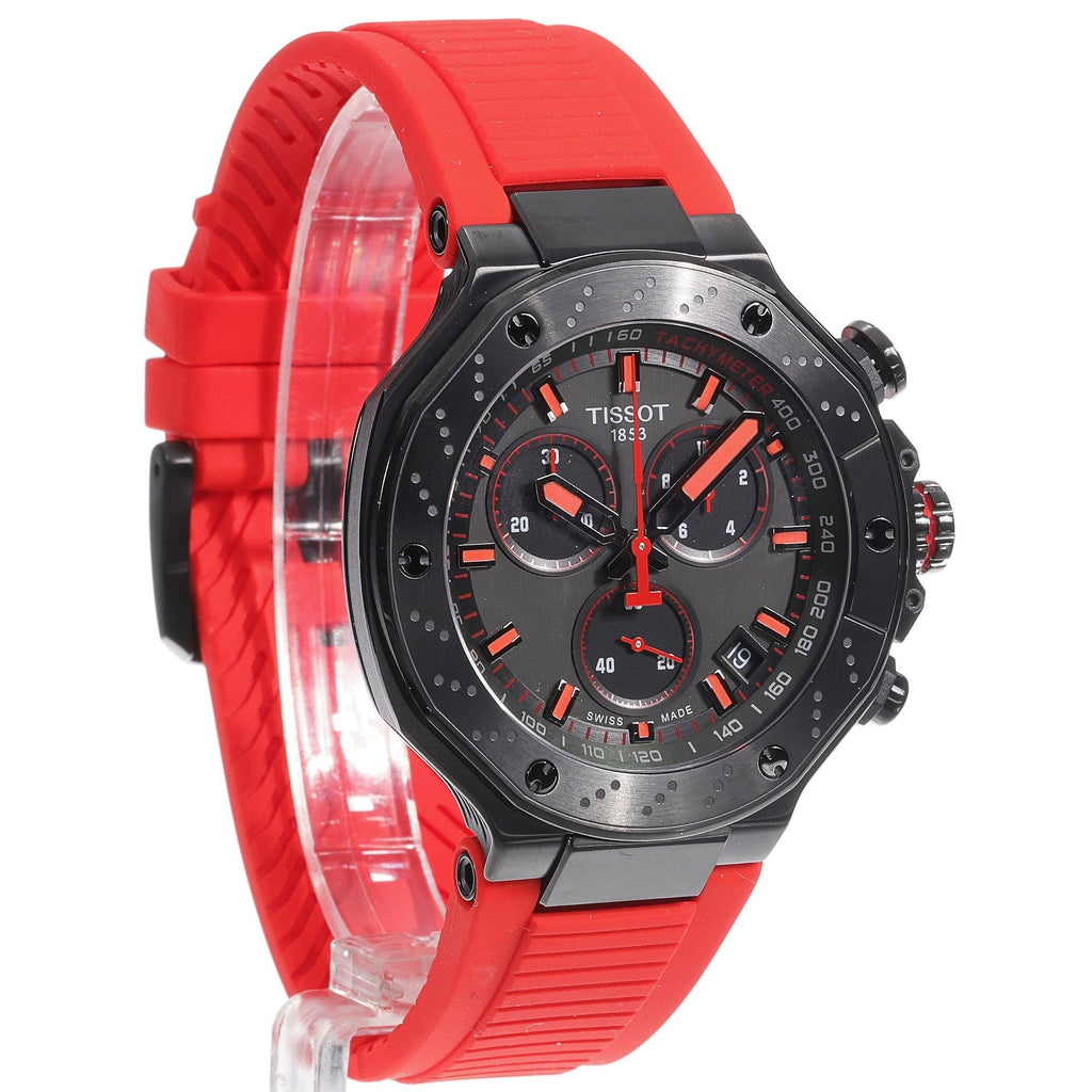 Tissot T Race Chronograph Black Dial Red Rubber Strap Watch for Men - T141.417.37.061.01