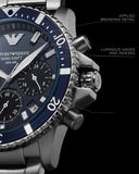 Emporio Armani World Explorer Chronograph Blue Dial Silver Steel Strap Watch for Men - AR11681
