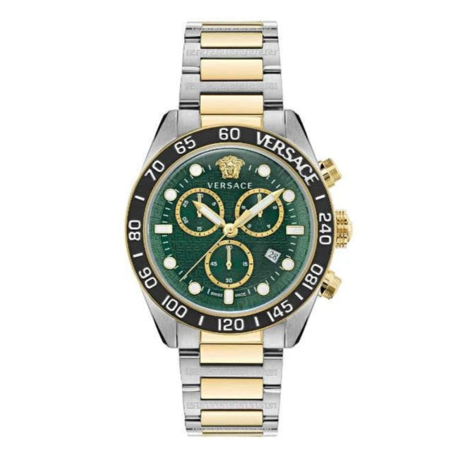 Versace Greca Dome Chronograph Green Dial Two Tone Steel Strap Watch for Men - VE6K00423