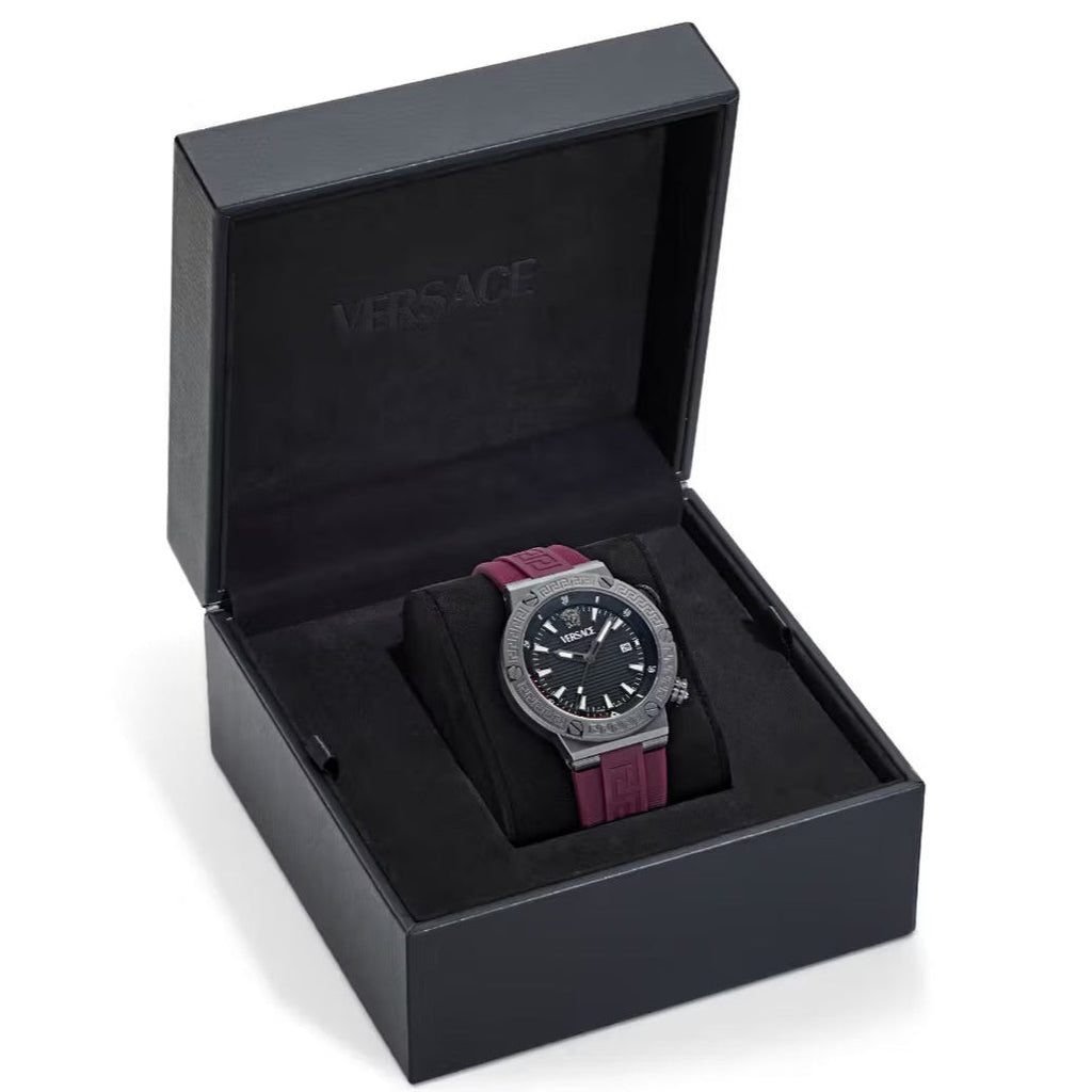 Versace Greca Logo Diver Quartz Black Dial Purple Rubber Strap Watch for Men - VE8G00224