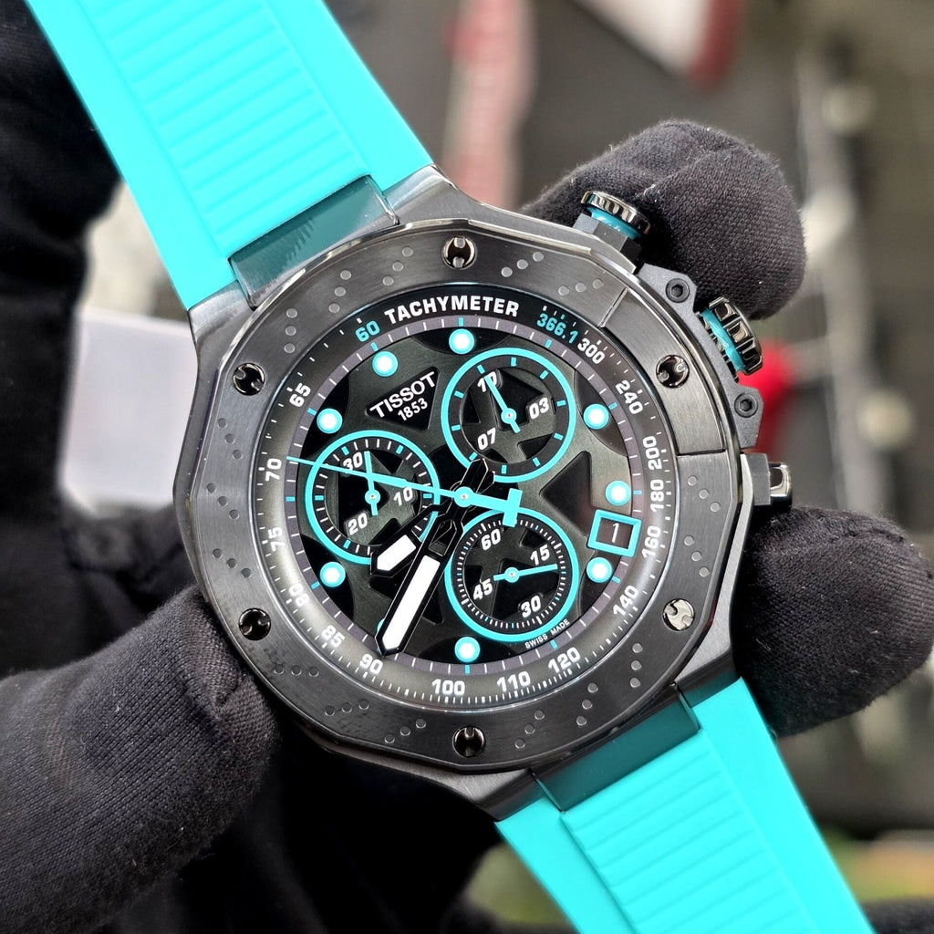 Tissot T Race Chronograph Black Dial Green Rubber Strap Watch for Men - T141.417.37.051.01