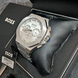 Hugo Boss Taper Chronograph White Dial Silver Steel Strap Watch for Men - 1514087