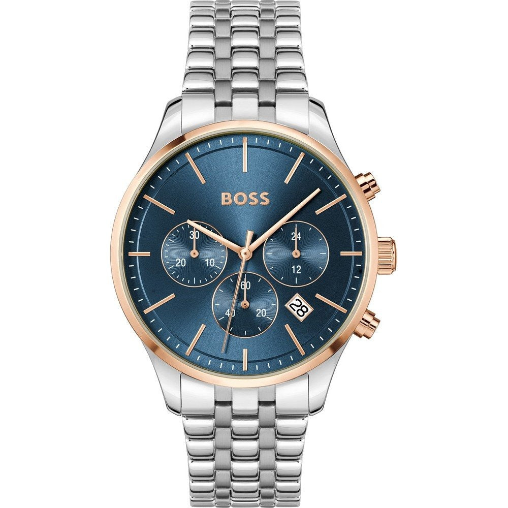 Hugo Boss Avery Chronograph Blue Dial Silver Steel Strap Watch for Men - 1514158